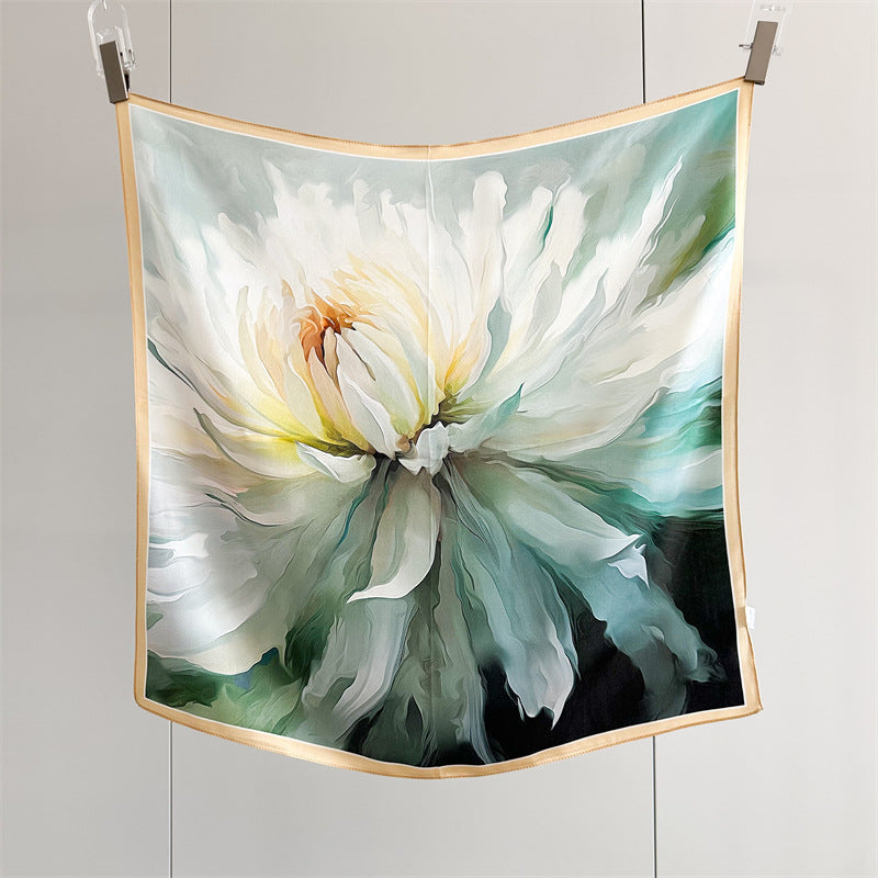 26'' Oil Painting Peony Mulberry Silk Scarf – Elegant Floral Square Silk Shawl for Women, Artistic & Timeless Accessory