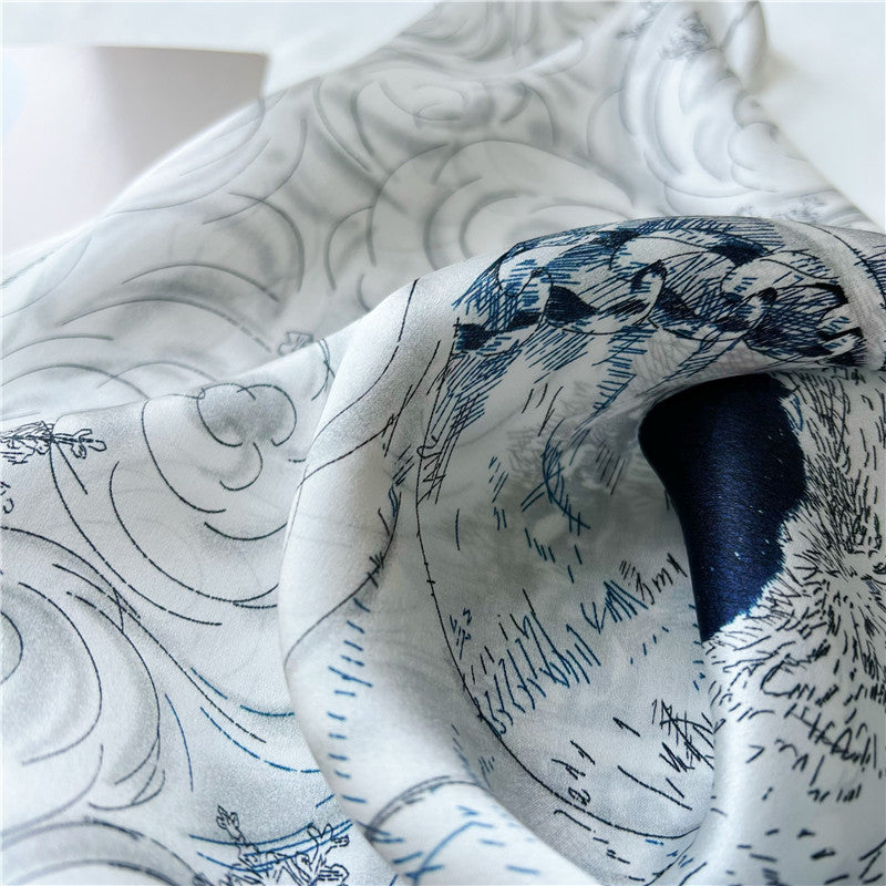 65cm Polar Bear Print Mulberry Silk Scarf – Cute Animal Square Shawl