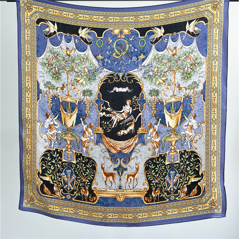 65cm Greek Mythology Mulberry Silk Scarf – Artistic Square Shawl for Women, Spring & Autumn Style