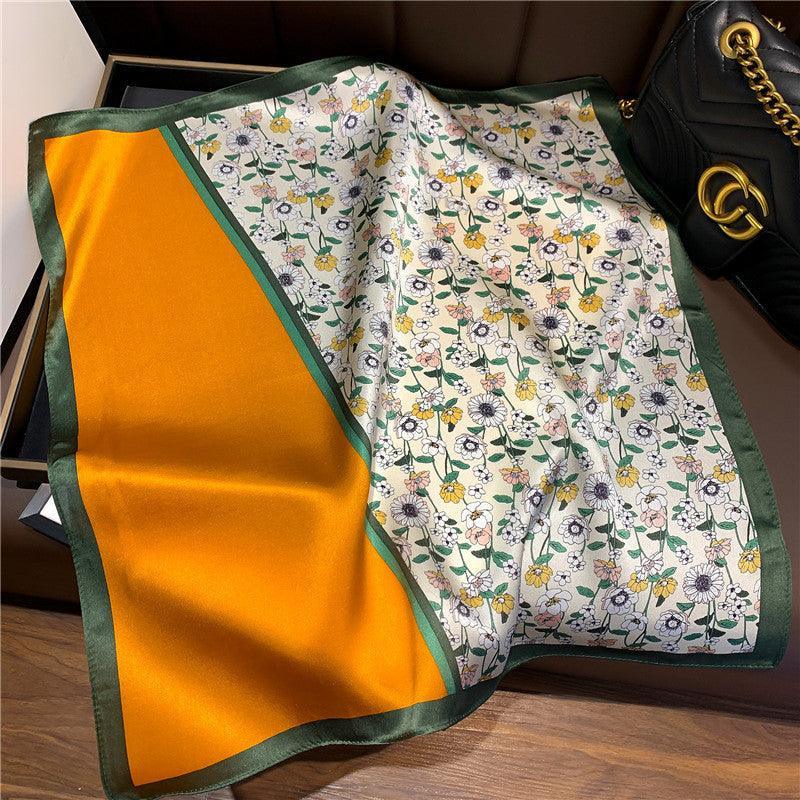 Colorblocking Daisies 100% mulberry Silk Scarf/Silk head scarf/Silk hair scarf/Silk neck scarf/Mother's Day Gifts/Bag Accessory/Gift for her