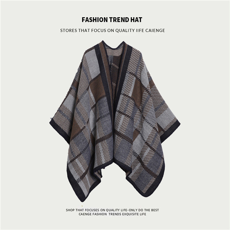 Ethnic Style Women's Shawl, Thickened Cape Coat for Autumn and Winter, Travel Photography Split Cloak