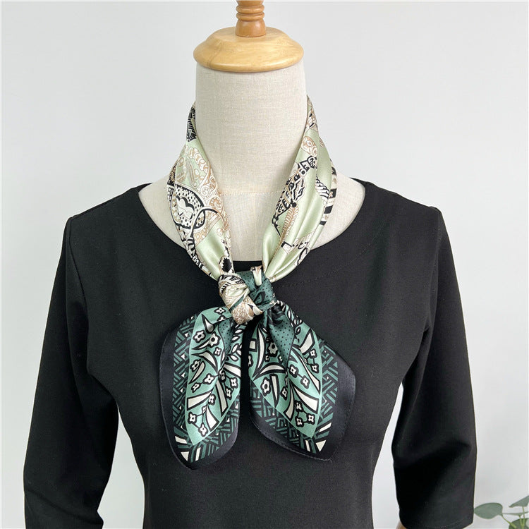 26'' Green Scepter Mulberry Silk Scarf – Elegant Square Silk Shawl for Women, Royal-Inspired Luxury Accessory