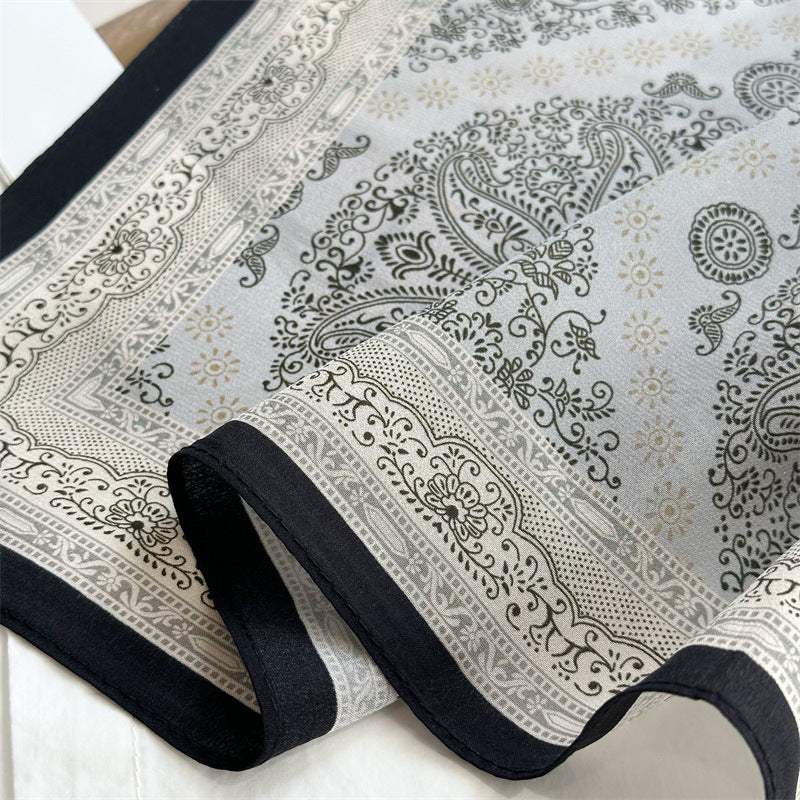 26'' Blue Check Mulberry Silk Scarf – Classic Square Silk Shawl for Women, Elegant & Versatile Accessory