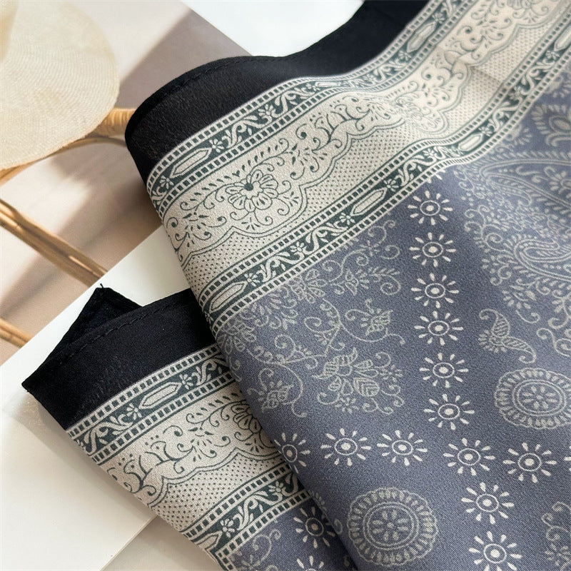 26'' Blue Check Mulberry Silk Scarf – Classic Square Silk Shawl for Women, Elegant & Versatile Accessory