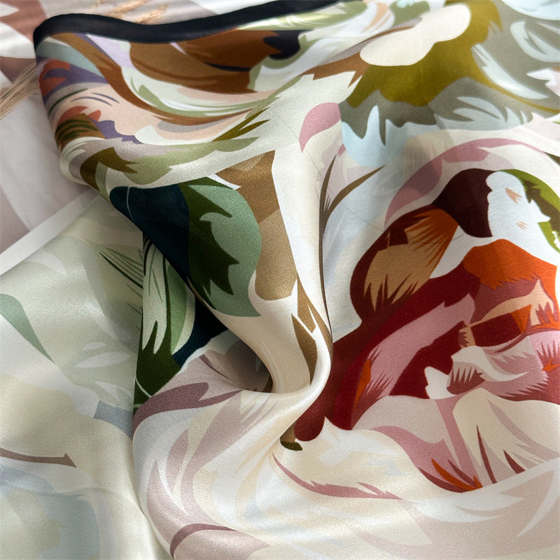 65cm Mulberry Silk Bold Rose Scarf – Double Crepe Square Shawl for Women, Elegant Floral Accessory