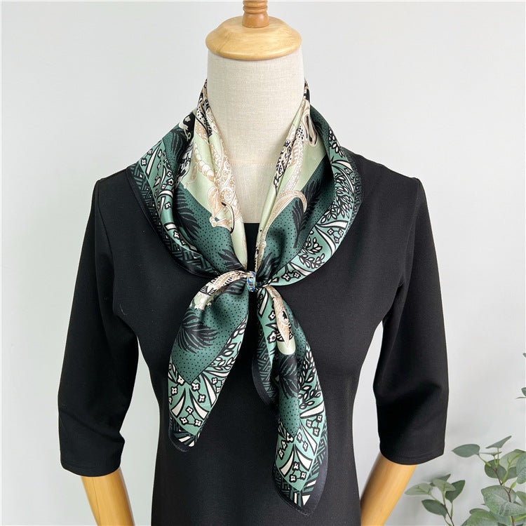 26'' Green Scepter Mulberry Silk Scarf – Elegant Square Silk Shawl for Women, Royal-Inspired Luxury Accessory