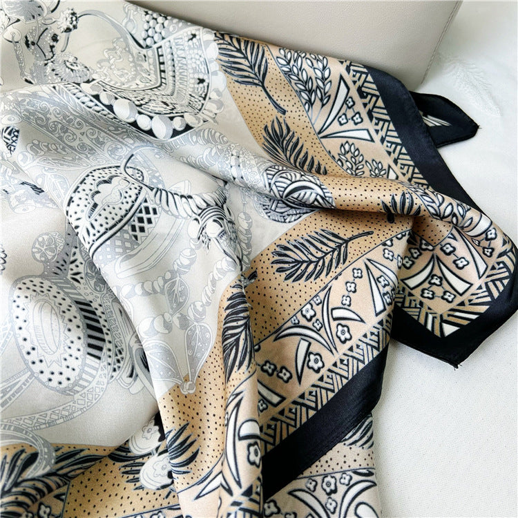 26'' Green Scepter Mulberry Silk Scarf – Elegant Square Silk Shawl for Women, Royal-Inspired Luxury Accessory