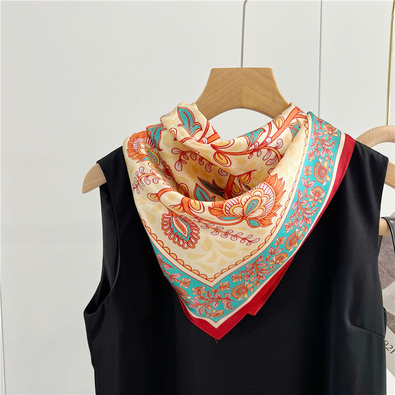 26'' Bright Paisley Mulberry Silk Scarf – Vibrant & Modern Square Silk Shawl for Women, Bold Paisley Pattern