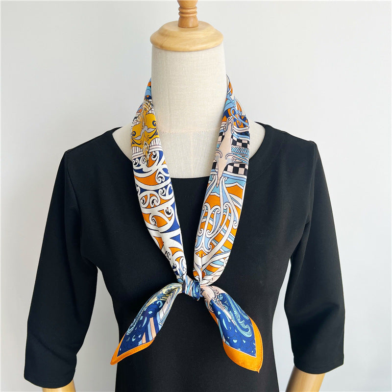 65cm Fashion Element Mulberry Silk Scarf – Women's Autumn Style, Versatile Square Silk Scarf