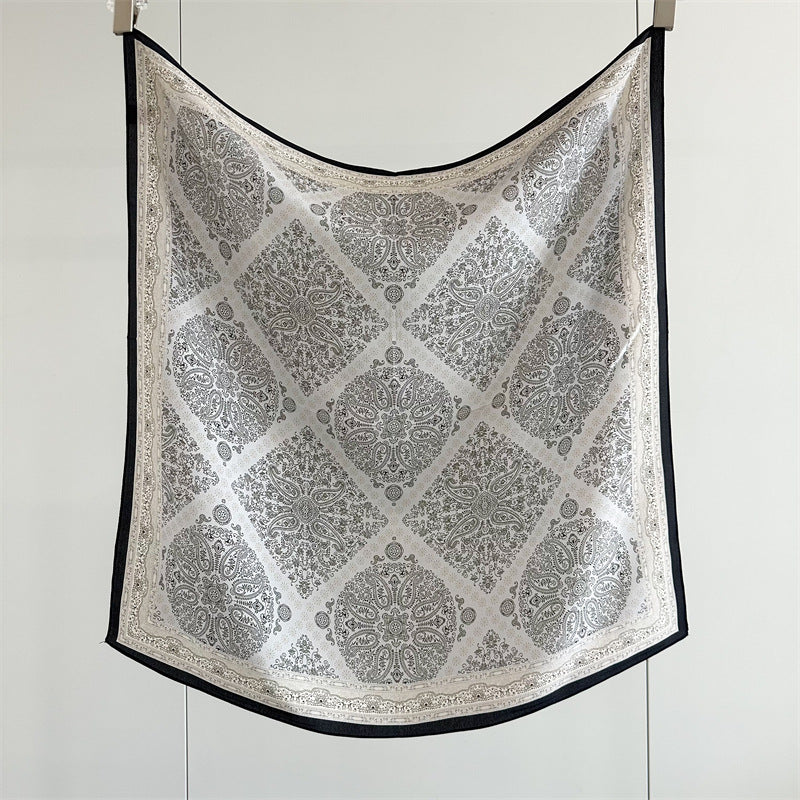 26'' Blue Check Mulberry Silk Scarf – Classic Square Silk Shawl for Women, Elegant & Versatile Accessory