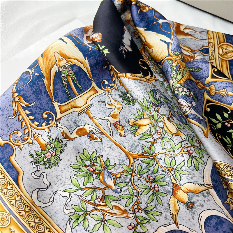 65cm Greek Mythology Mulberry Silk Scarf – Artistic Square Shawl for Women, Spring & Autumn Style