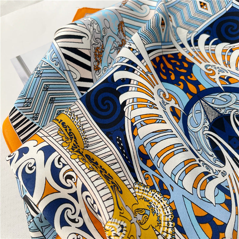 65cm Fashion Element Mulberry Silk Scarf – Women's Autumn Style, Versatile Square Silk Scarf