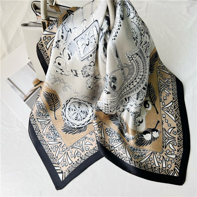 26'' Green Scepter Mulberry Silk Scarf – Elegant Square Silk Shawl for Women, Royal-Inspired Luxury Accessory