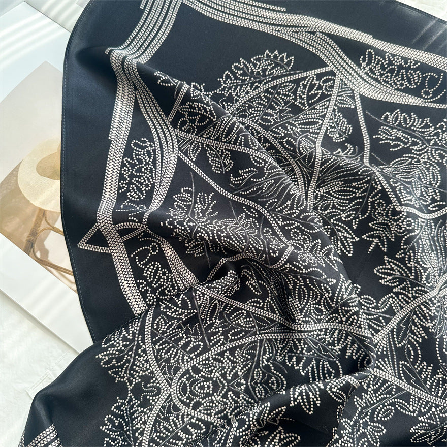 65cm Tree of Life Mulberry Silk Scarf – 12mmi Square Silk Shawl for Women, Elegant & Versatile Accessory