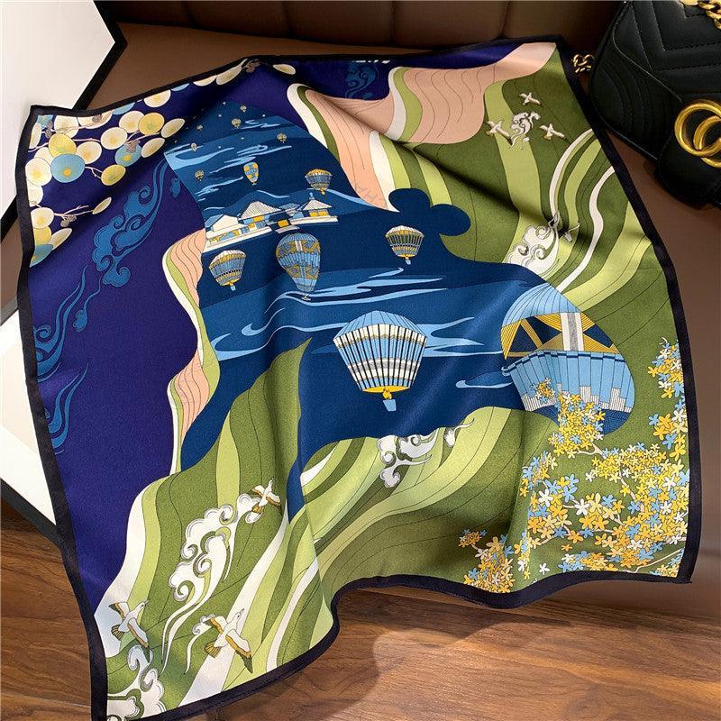 Air Balloon Pattern 100% mulberry Silk Scarf/Silk head scarf/Silk hair scarf/Silk neck scarf/Mother's Day Gifts/Bag Accessory/Gift for her