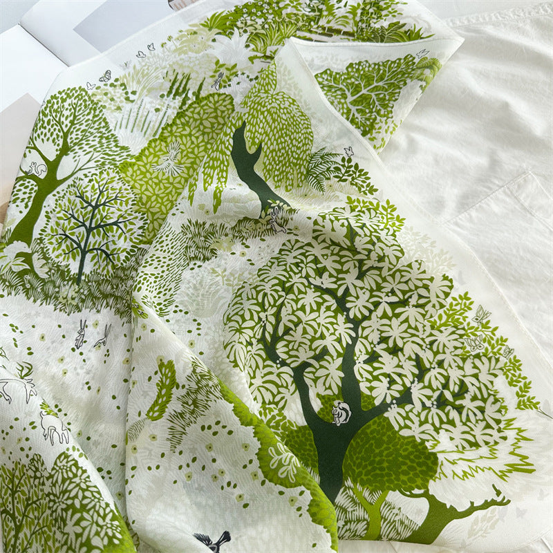 26'' Forest Blue Mulberry Silk Scarf – Nature-Inspired Square Silk Shawl for Women, Calm & Elegant Accessory