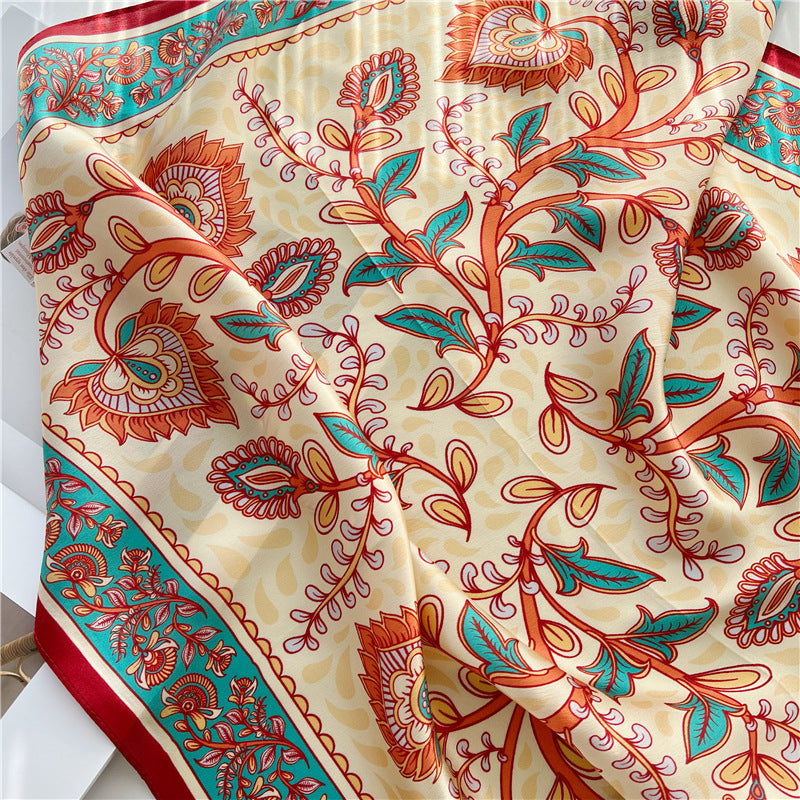 26'' Bright Paisley Mulberry Silk Scarf – Vibrant & Modern Square Silk Shawl for Women, Bold Paisley Pattern