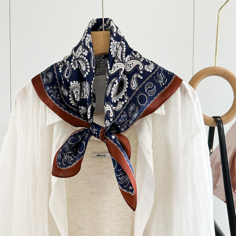 Double Crepe Silk Paisley Design Scarf 65cm Mulberry Silk Spring Summer Fashion Shawl