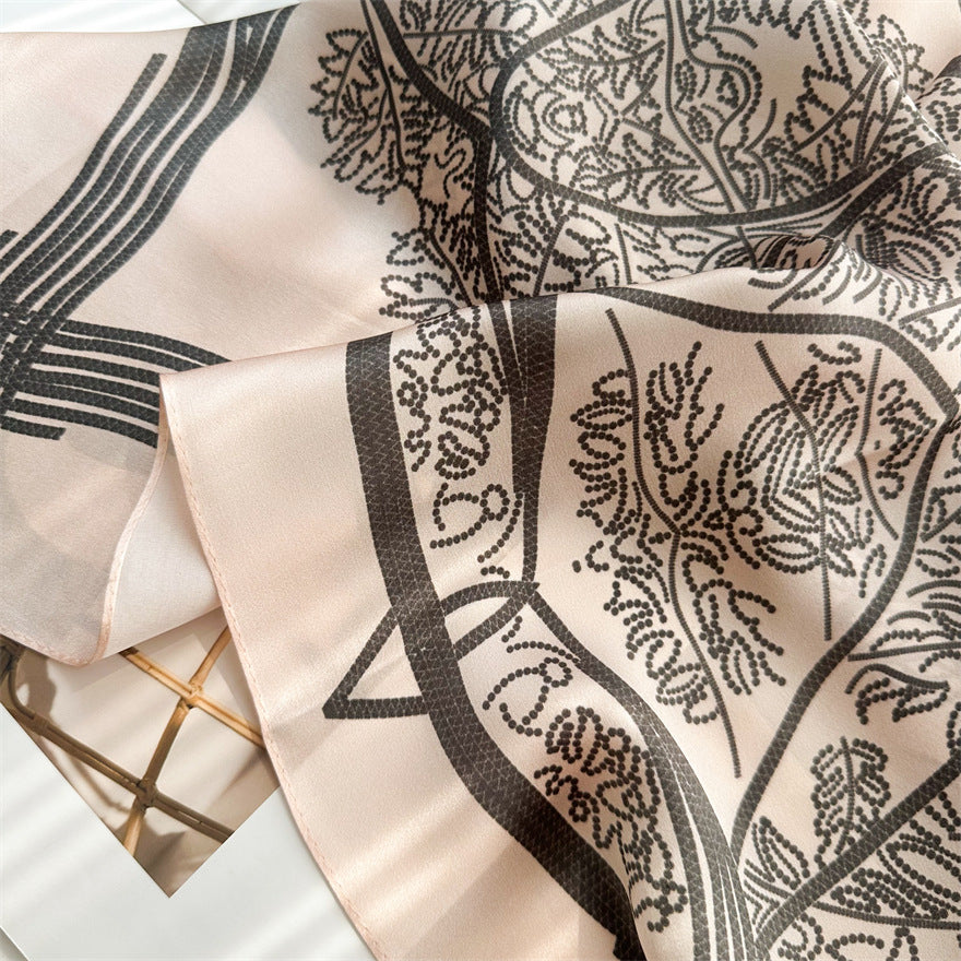 65cm Tree of Life Mulberry Silk Scarf – 12mmi Square Silk Shawl for Women, Elegant & Versatile Accessory