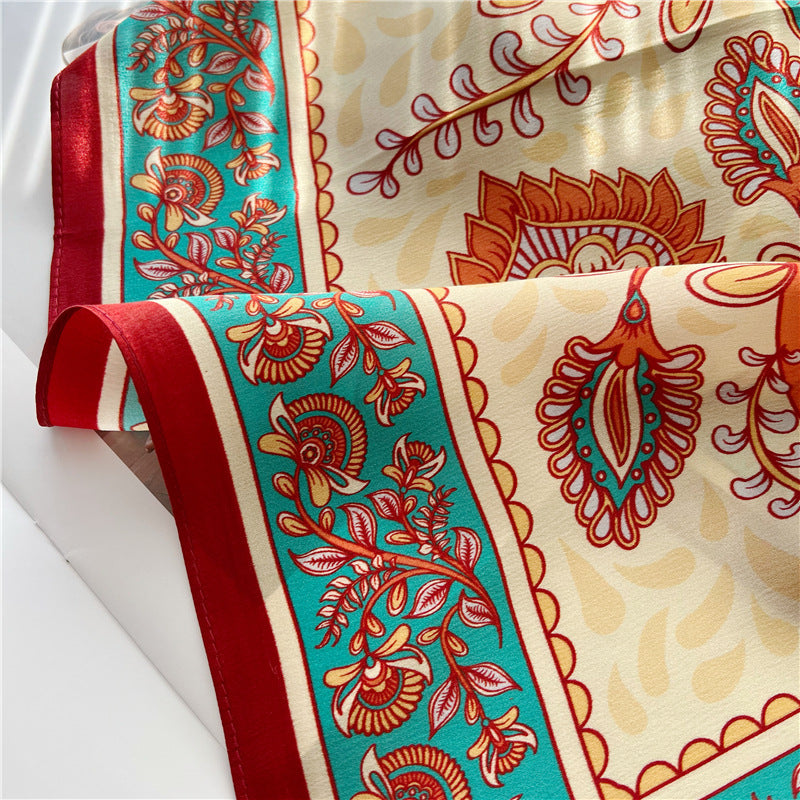 26'' Bright Paisley Mulberry Silk Scarf – Vibrant & Modern Square Silk Shawl for Women, Bold Paisley Pattern