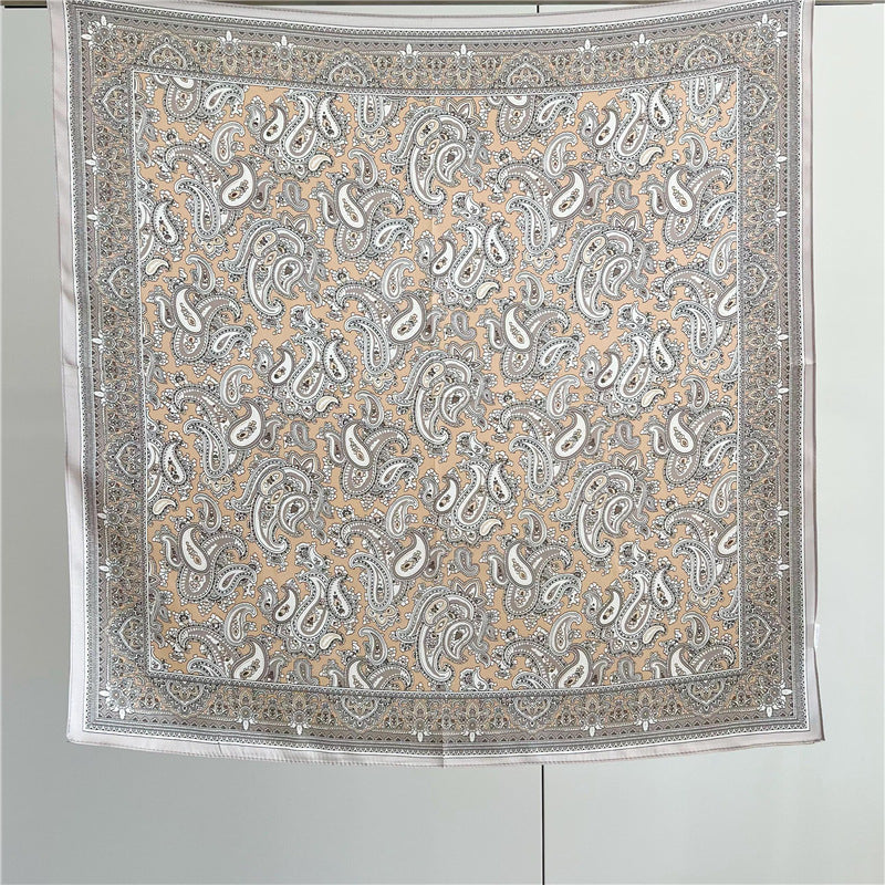 26'' Classic Full-Scale Paisley Mulberry Silk Scarf – Timeless Square Silk Shawl for Women, Elegant Vintage-Inspired Accessory