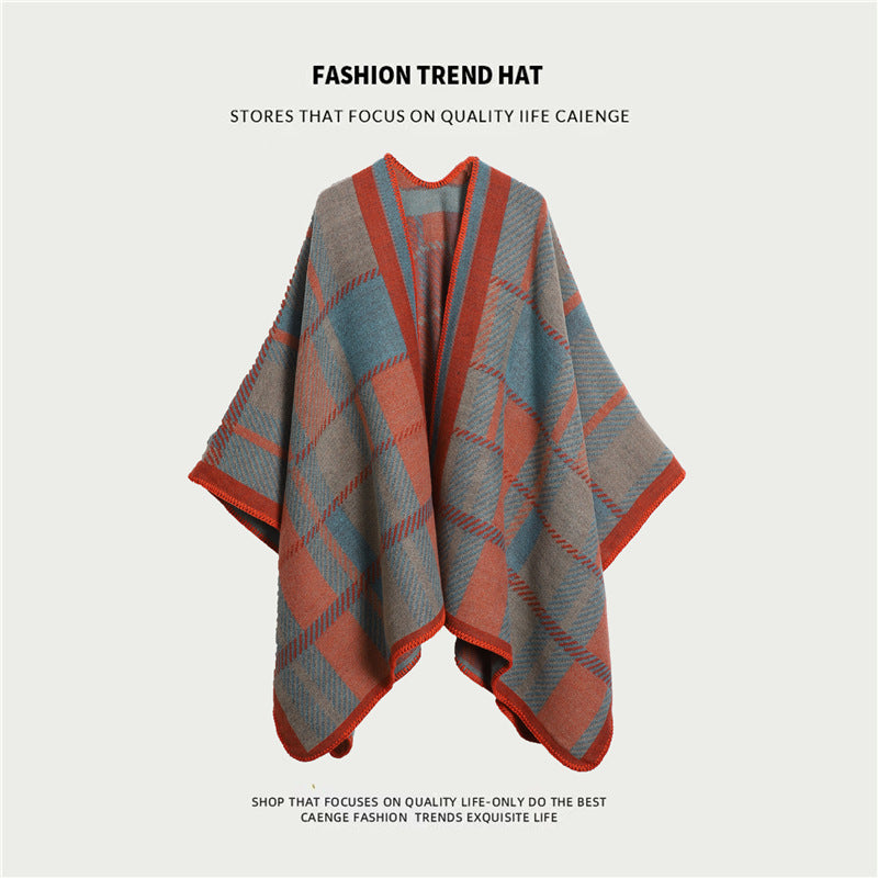 Ethnic Style Women's Shawl, Thickened Cape Coat for Autumn and Winter, Travel Photography Split Cloak