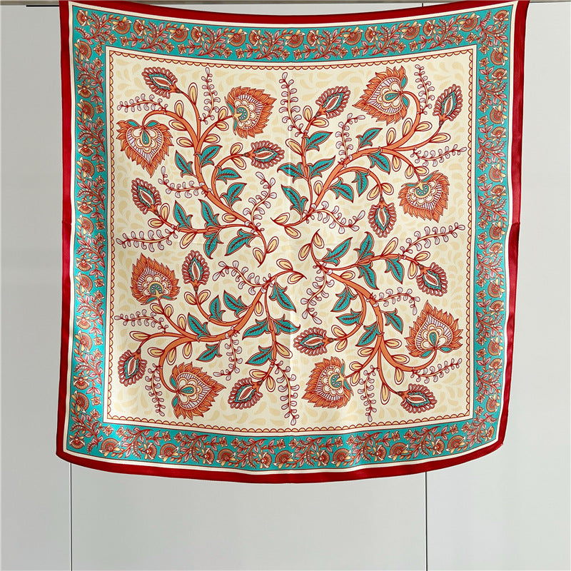 26'' Bright Paisley Mulberry Silk Scarf – Vibrant & Modern Square Silk Shawl for Women, Bold Paisley Pattern