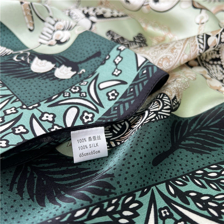 26'' Green Scepter Mulberry Silk Scarf – Elegant Square Silk Shawl for Women, Royal-Inspired Luxury Accessory