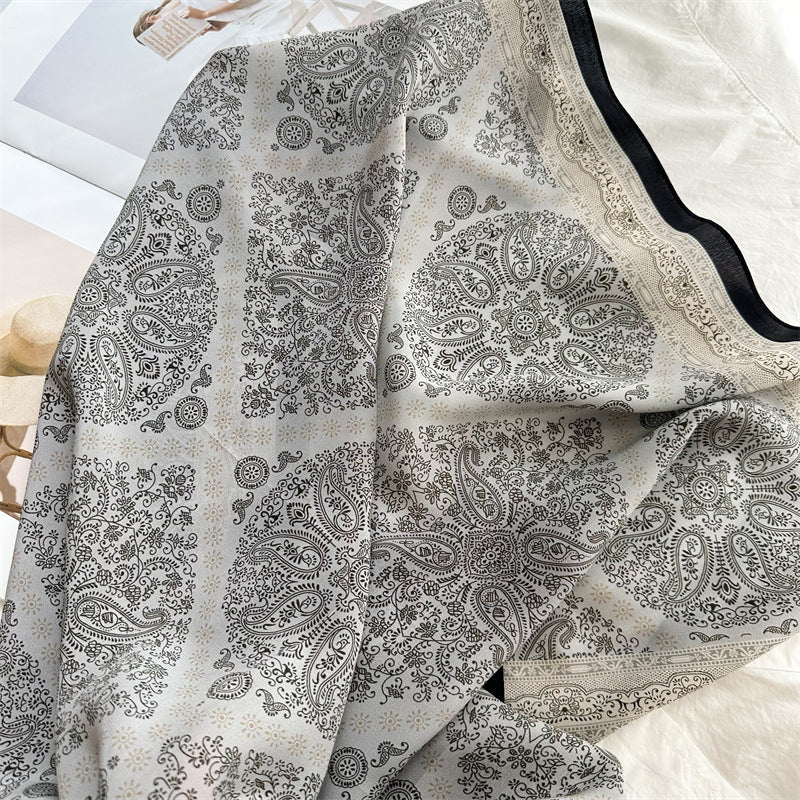 26'' Blue Check Mulberry Silk Scarf – Classic Square Silk Shawl for Women, Elegant & Versatile Accessory