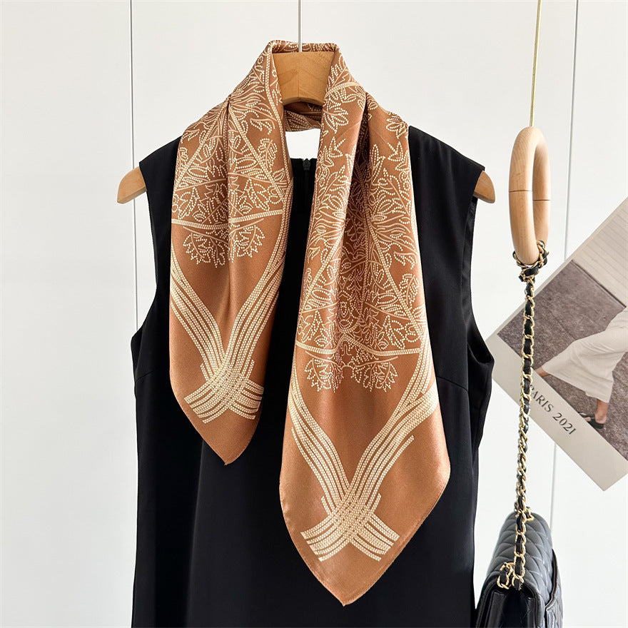 65cm Tree of Life Mulberry Silk Scarf – 12mmi Square Silk Shawl for Women, Elegant & Versatile Accessory