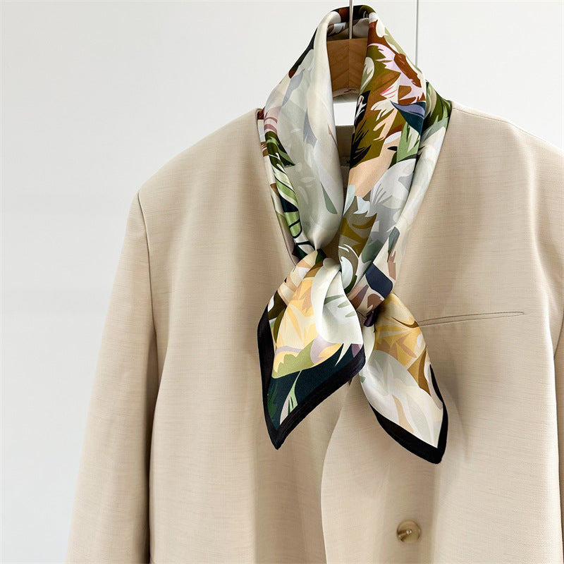 65cm Mulberry Silk Bold Rose Scarf – Double Crepe Square Shawl for Women, Elegant Floral Accessory