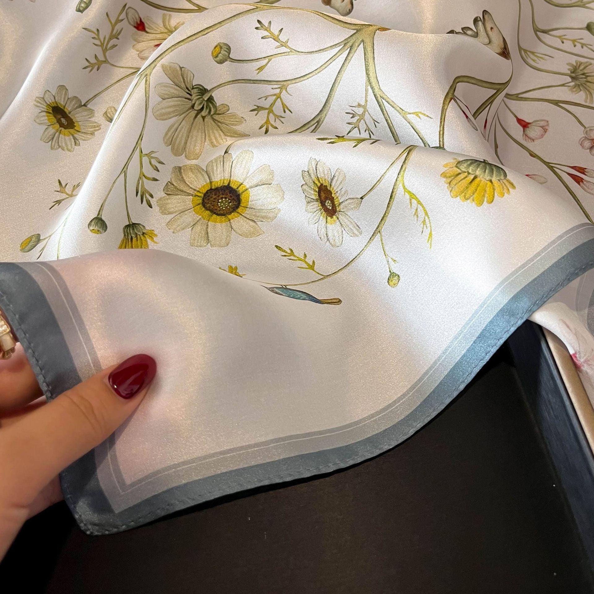 Minimalist design floral printed silk scarf/100% Mulberry silk/Camellia silk scarf/Gift for her