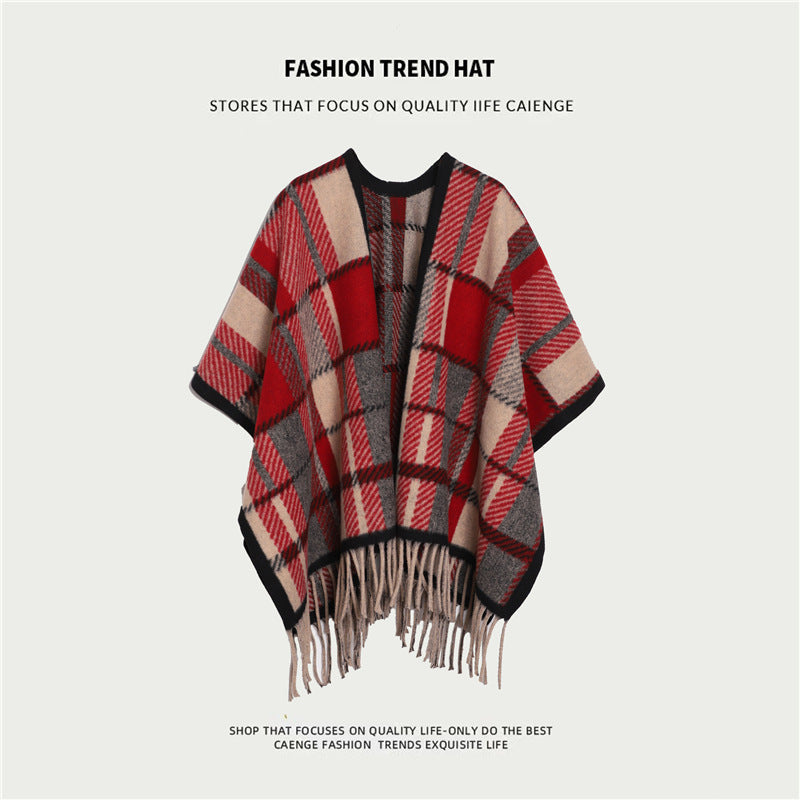 Ethnic Style Women's Shawl, Thickened Cape Coat for Autumn and Winter, Travel Photography Split Cloak