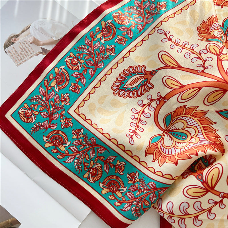 26'' Bright Paisley Mulberry Silk Scarf – Vibrant & Modern Square Silk Shawl for Women, Bold Paisley Pattern