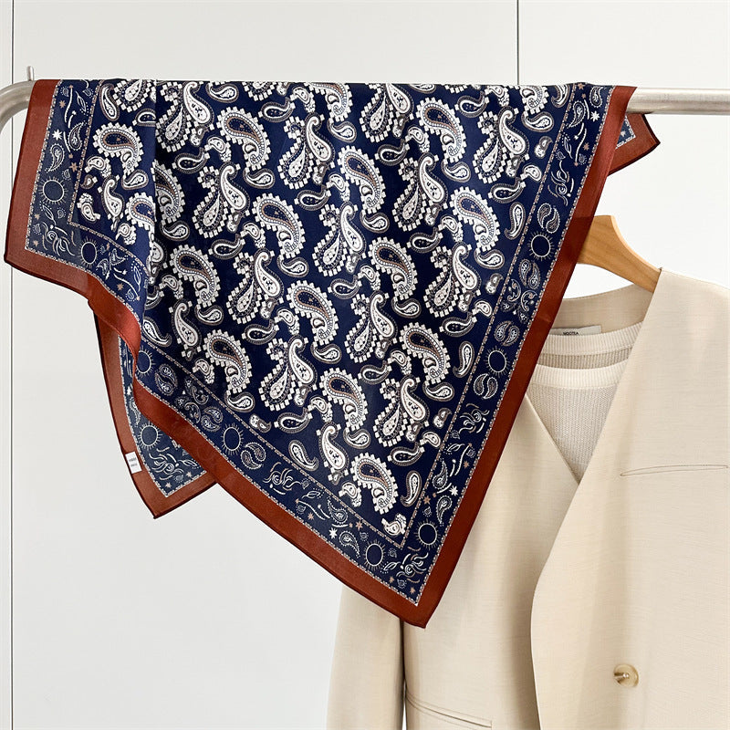 Double Crepe Silk Paisley Design Scarf 65cm Mulberry Silk Spring Summer Fashion Shawl
