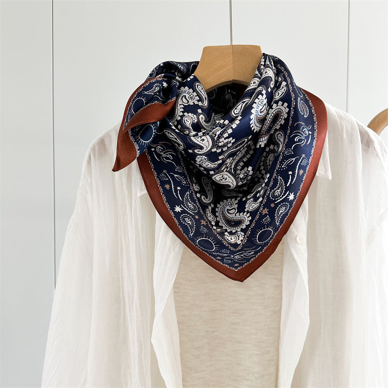 Double Crepe Silk Paisley Design Scarf 65cm Mulberry Silk Spring Summer Fashion Shawl