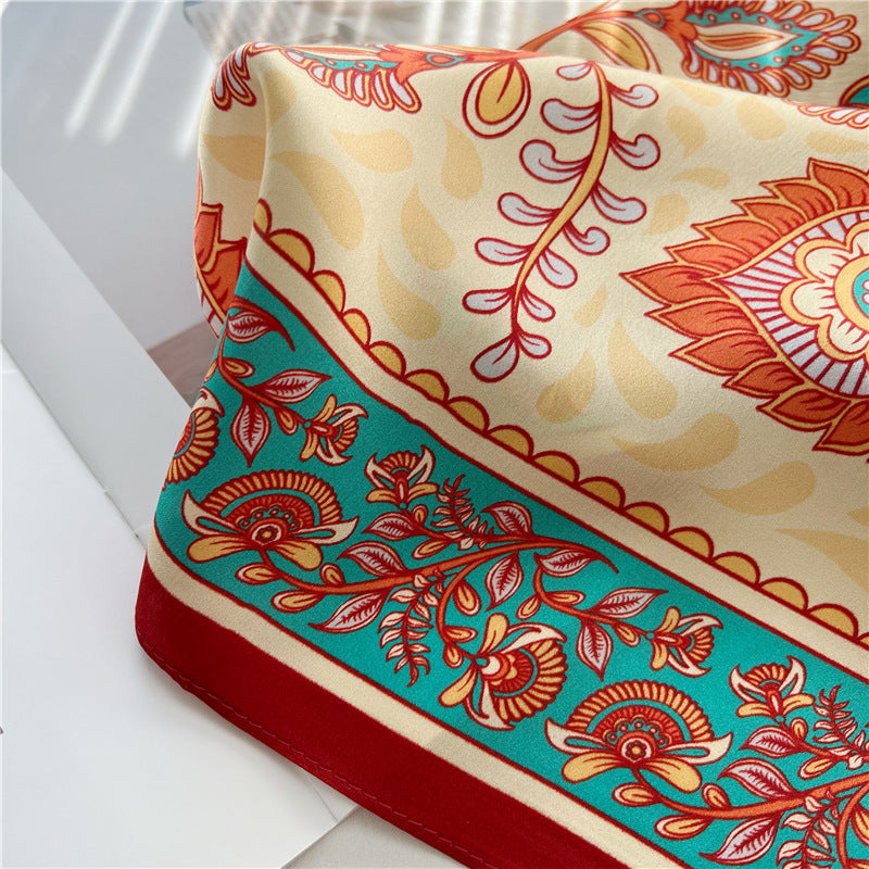 26'' Bright Paisley Mulberry Silk Scarf – Vibrant & Modern Square Silk Shawl for Women, Bold Paisley Pattern