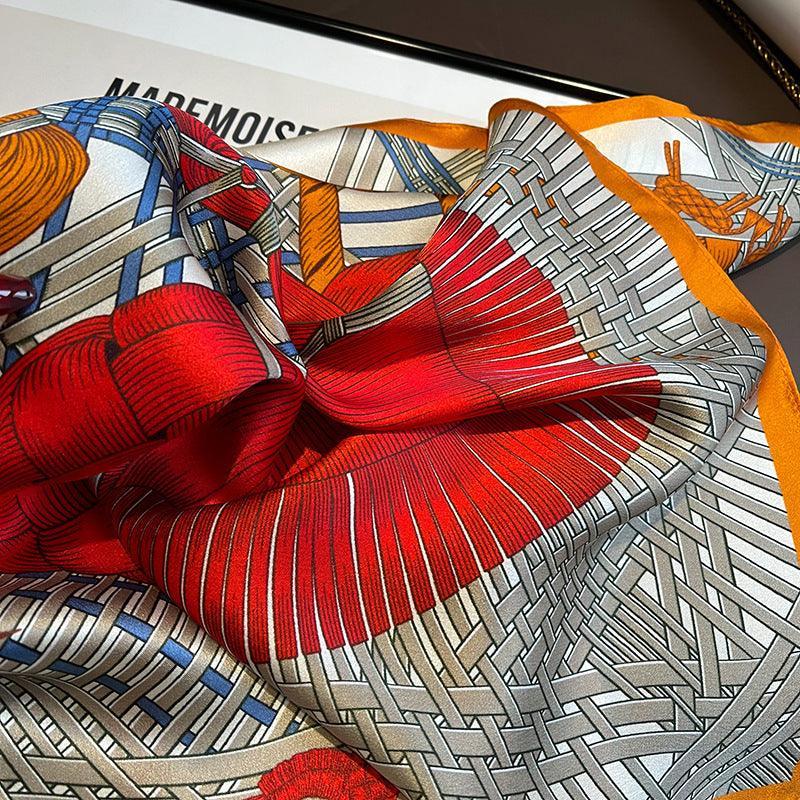 Knitting Horse Pattern 100% mulberry Silk Scarf/Silk head scarf/Silk hair scarf/Silk neck scarf/Mother's Day Gifts/Bag Accessory/Gift for her