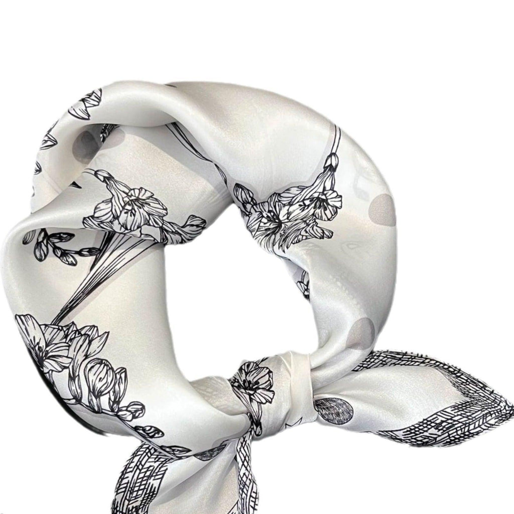 Elegant hand-painted floral silk scarf/100% Mulberry silk scarf/Gift for mom