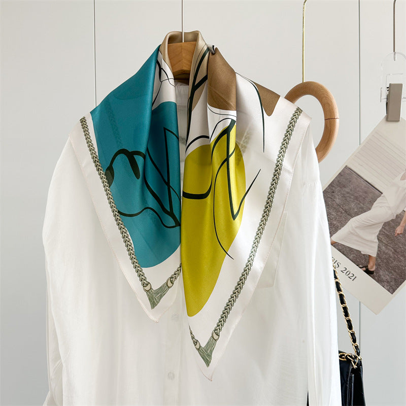 26'' Graffiti Mulberry Silk Scarf – Artistic & Bold Square Silk Shawl for Women, Contemporary Design Accessory