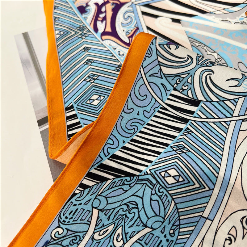 65cm Fashion Element Mulberry Silk Scarf – Women's Autumn Style, Versatile Square Silk Scarf