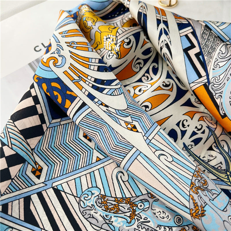 65cm Fashion Element Mulberry Silk Scarf – Women's Autumn Style, Versatile Square Silk Scarf