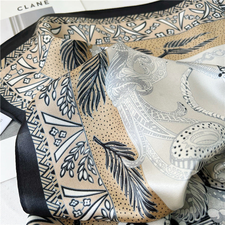 26'' Green Scepter Mulberry Silk Scarf – Elegant Square Silk Shawl for Women, Royal-Inspired Luxury Accessory