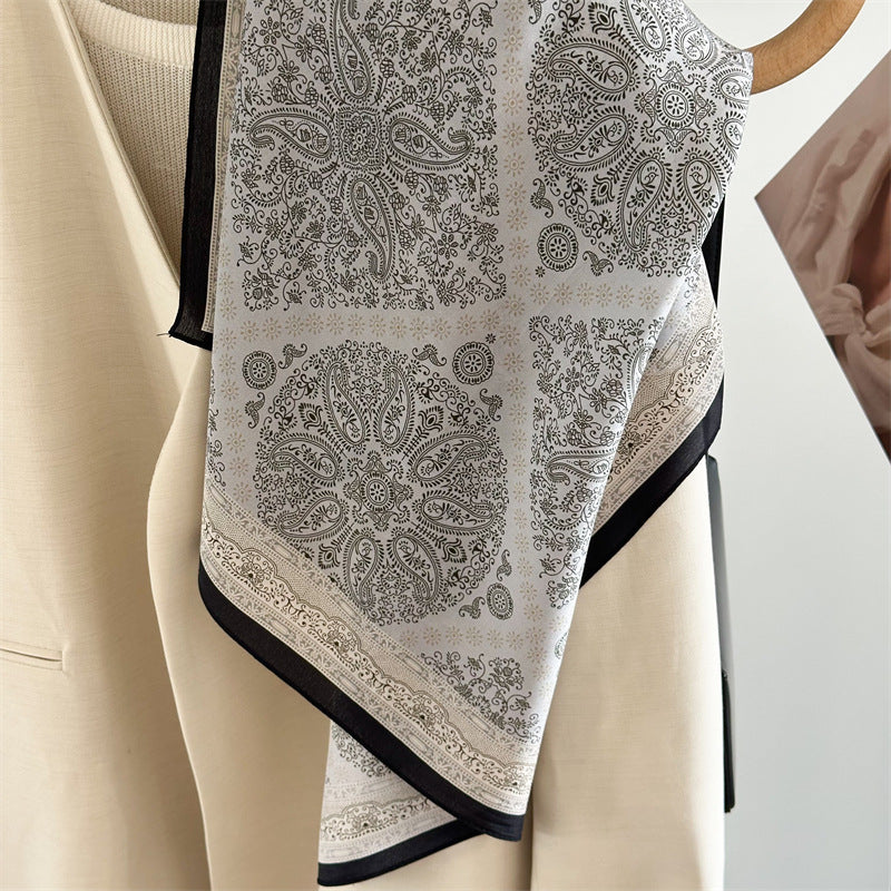 26'' Blue Check Mulberry Silk Scarf – Classic Square Silk Shawl for Women, Elegant & Versatile Accessory