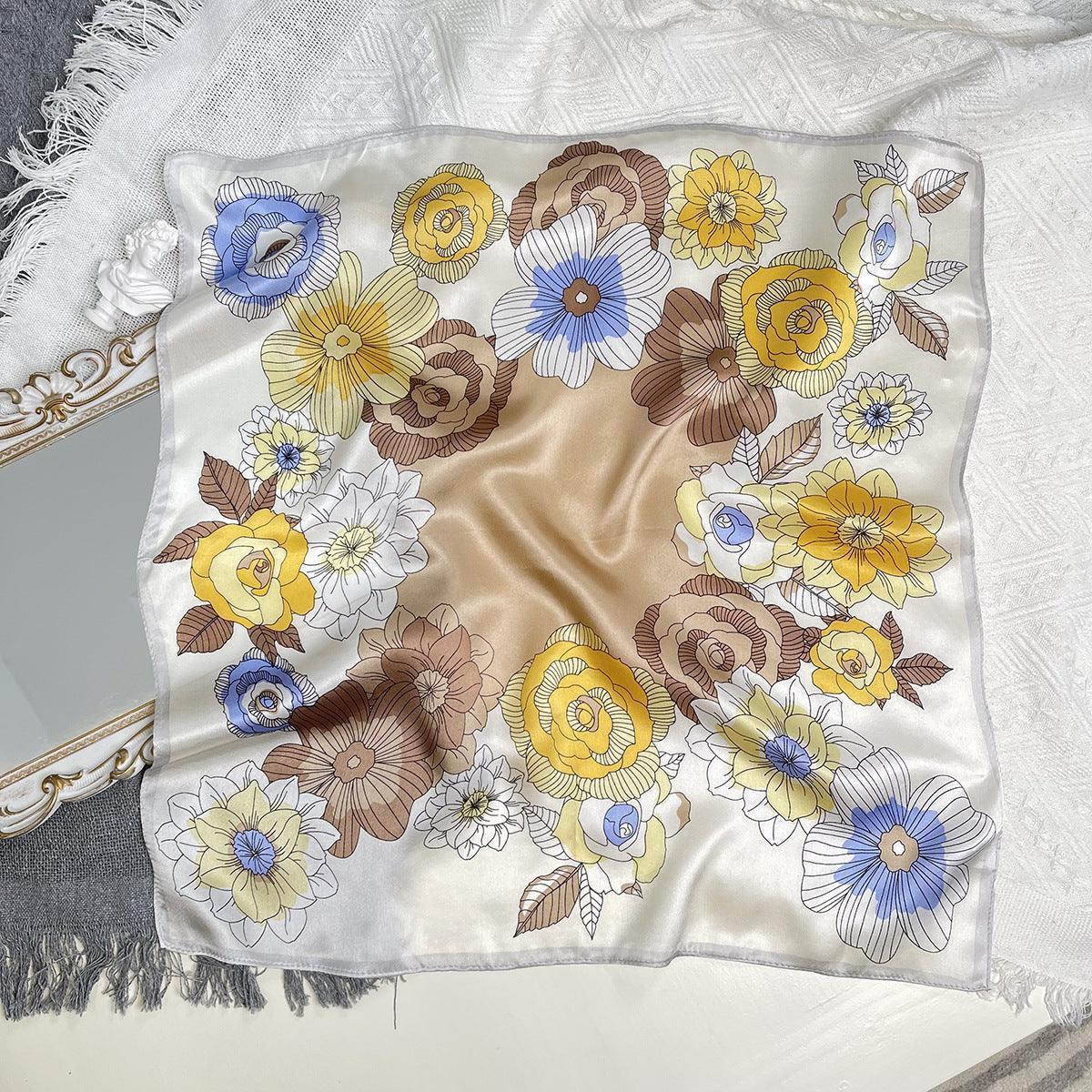 Light Color Flowers 100% mulberry Silk Scarf/Silk head scarf/Silk hair scarf/Silk neck scarf/Mother's Day Gifts/Bag Accessory/Gift for her