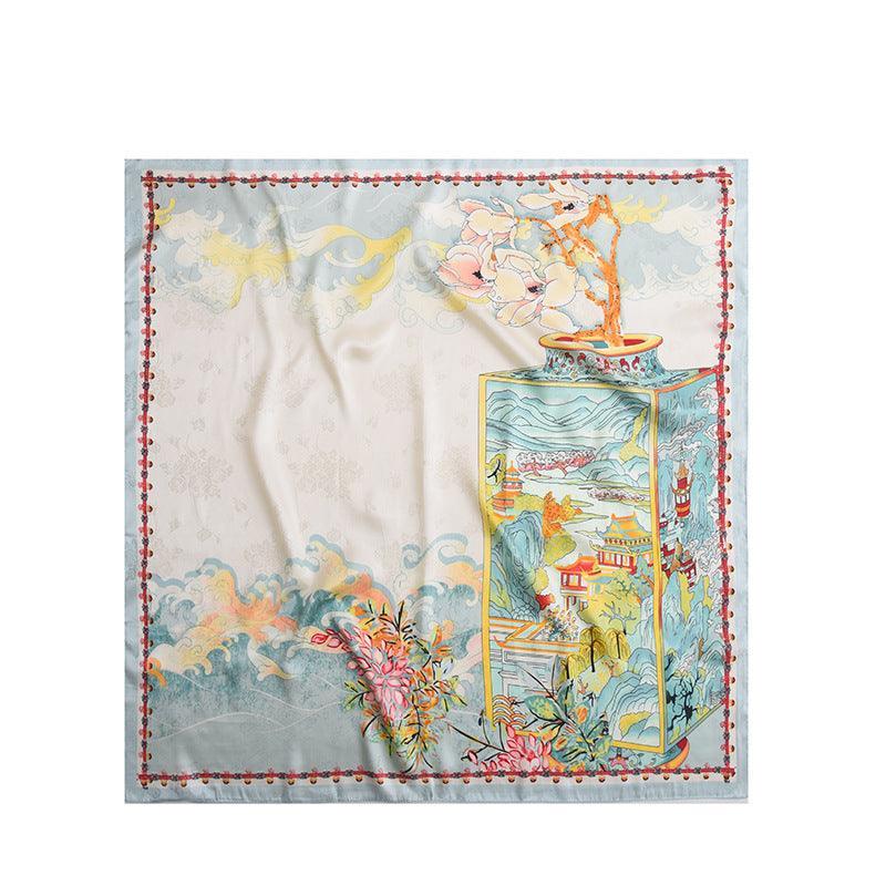 Pink Flora Chic Large Satin Scarf | 90x90cm Bandana | Twill Satin Shawl | Perfect Gift for Her, Mother's Day