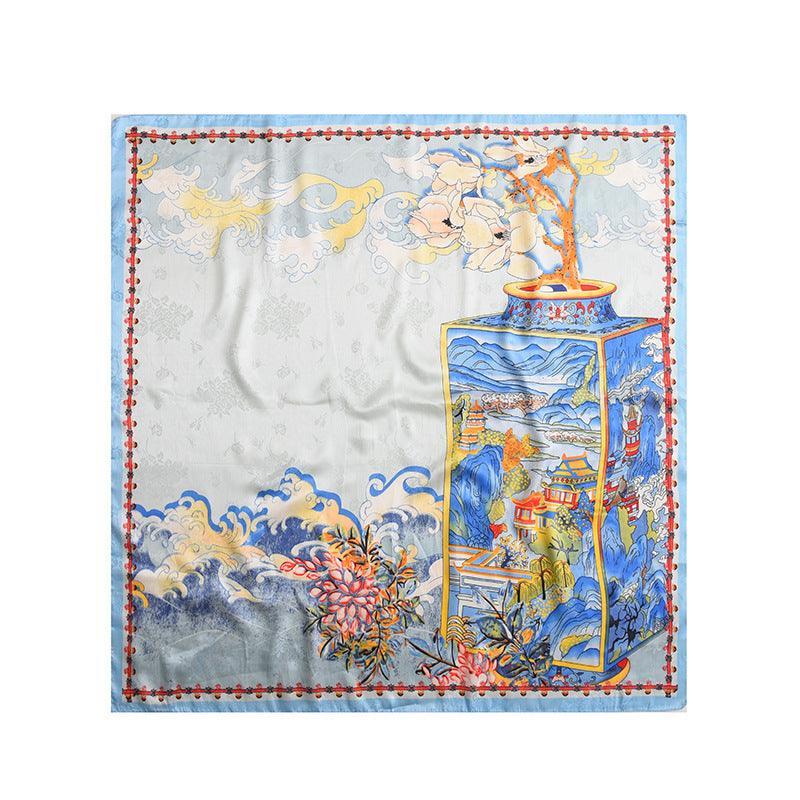 Pink Flora Chic Large Satin Scarf | 90x90cm Bandana | Twill Satin Shawl | Perfect Gift for Her, Mother's Day