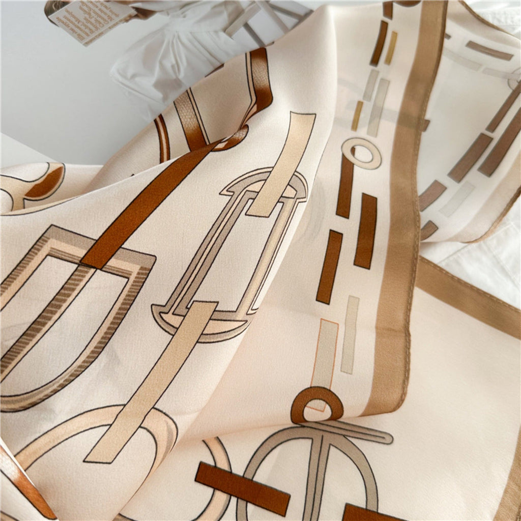 26'' Minimalist Green Lock Mulberry Silk Scarf – Simple & Elegant Square Silk Shawl for Women, Modern Chic Accessory