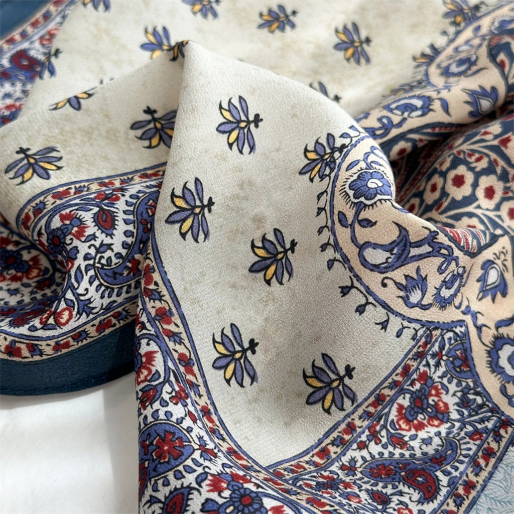 26'' Tree of Happiness Mulberry Silk Scarf – Elegant Square Silk Shawl for Women, Meaningful Nature-Inspired Accessory