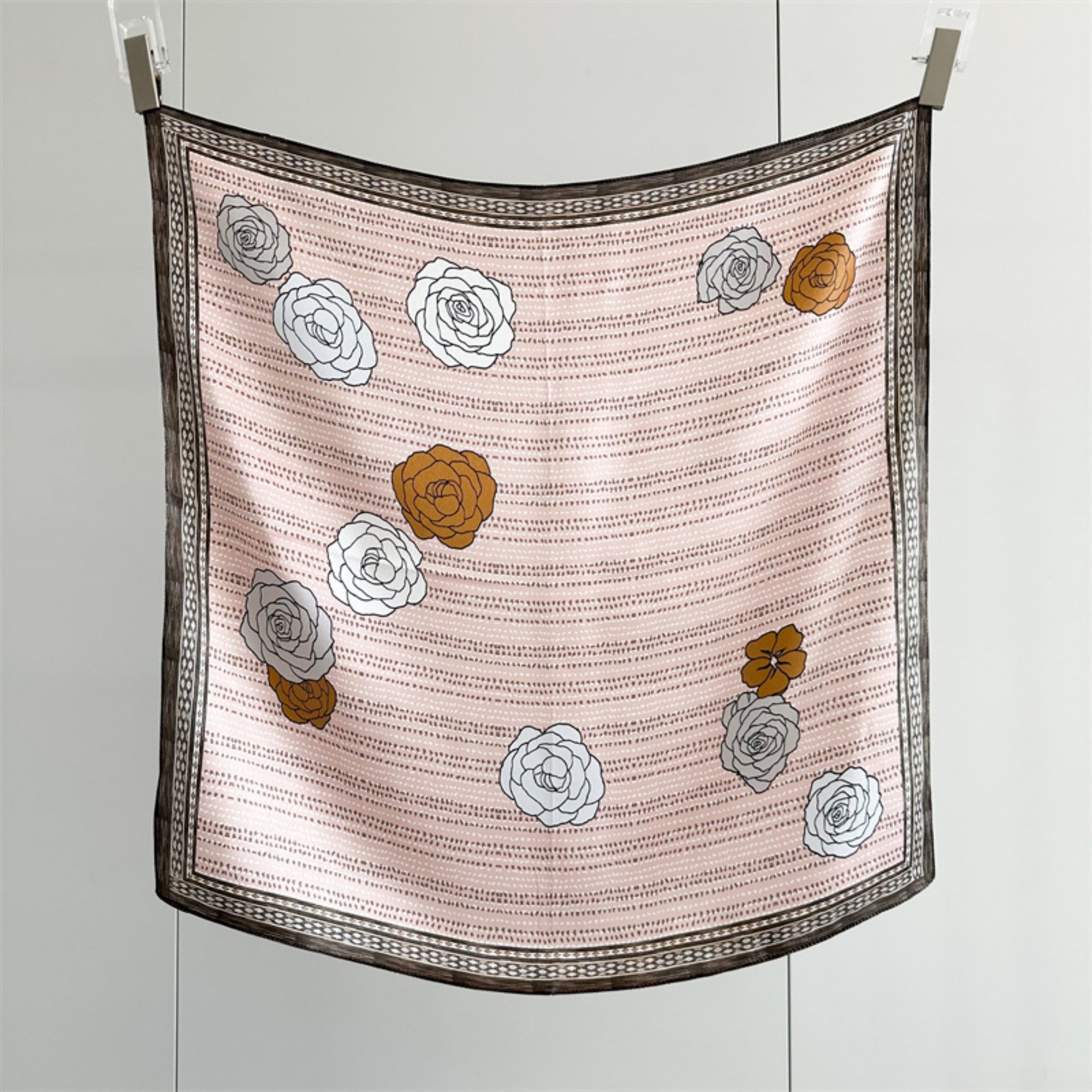 Pink Camellia 100% Mulberry Silk Scarf | 26'' Square Floral Silk Wrap